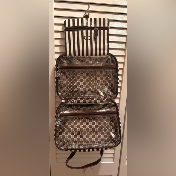 Vintage signature Henri Bendel Brown & White Striped Hanging Toiletry Bag - Picture 8 of 8